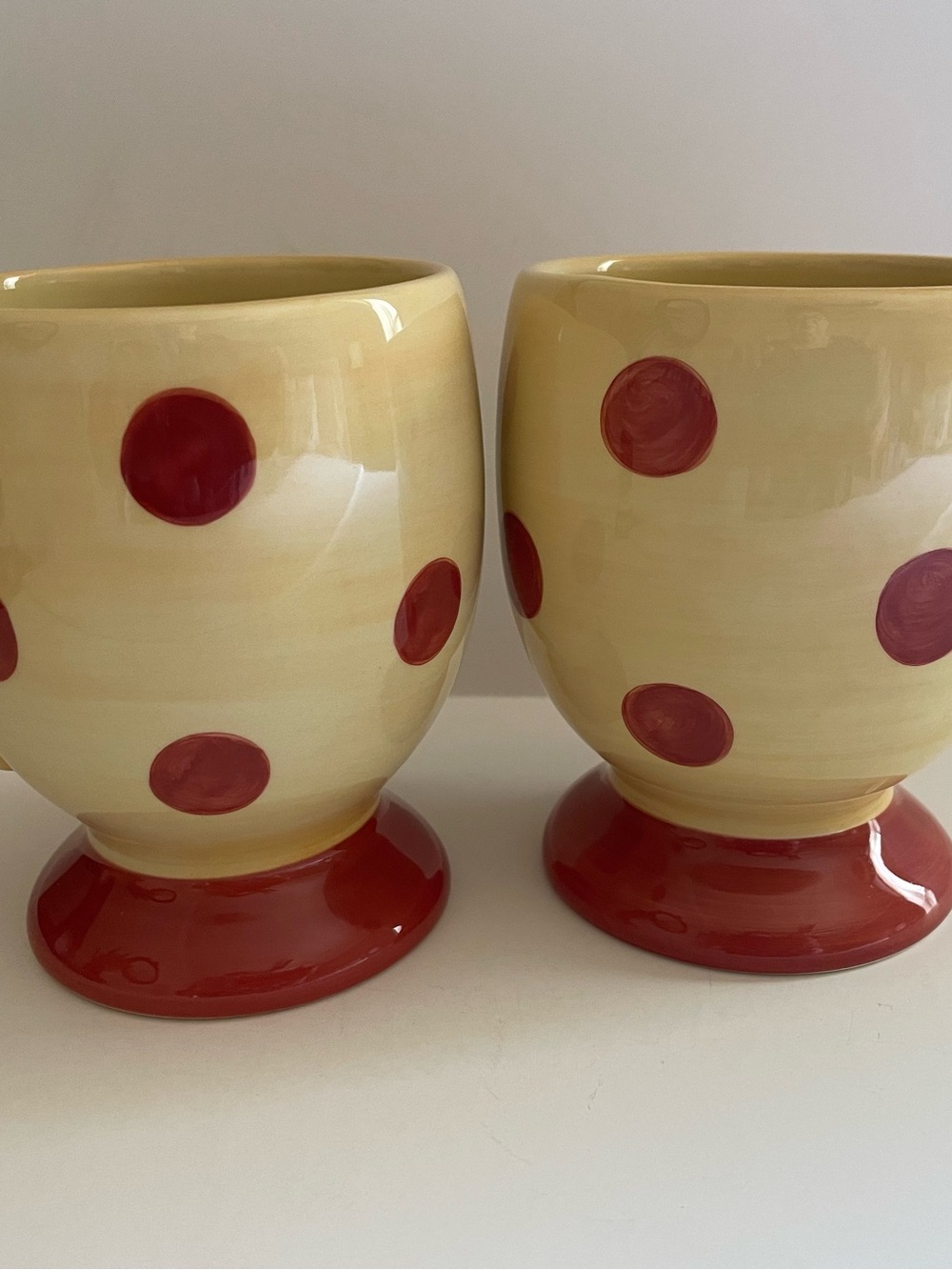 Southern Living At Home Gold and Red Polka Dot Ceramic Mugs - Set of 2